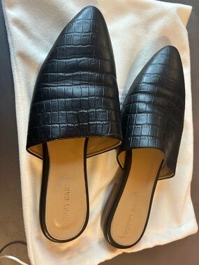 Poppy Barley Black Croc-Embossed Leather Mule Slides